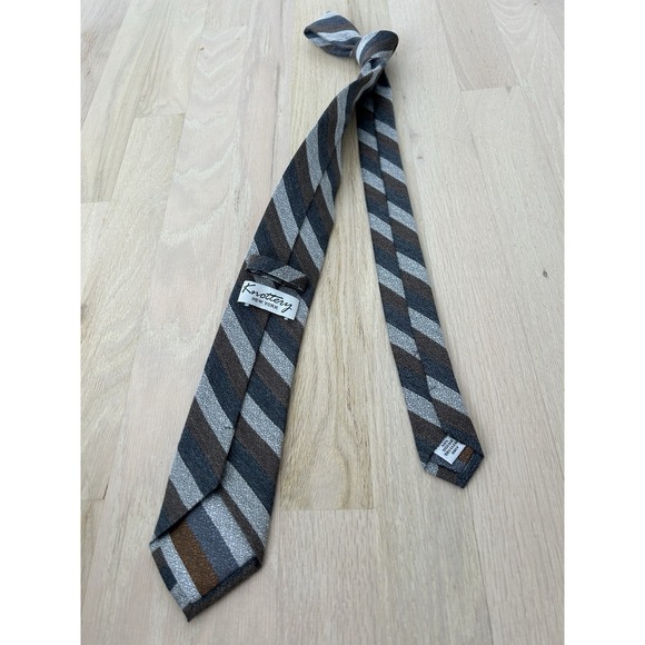 KNOTTERY New York Gray Brown Repp Striped Regimental Tie Slim W - 2.75 L - 57.25 - Picture 3 of 5